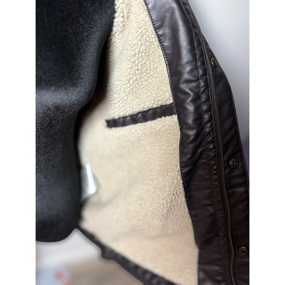 Levi Strauss Co Mens Faux Leather Sherpa Lined Trucker Jacket Dark Brown Size M - Picture 13 of 16